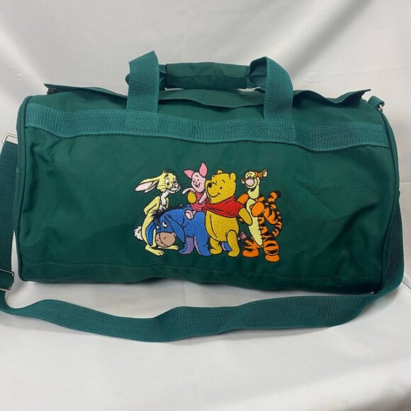 VINTAGE Winnie the Pooh Green Duffel Travel Bag - Shoulder Straps Medium NOS - Picture 1 of 13